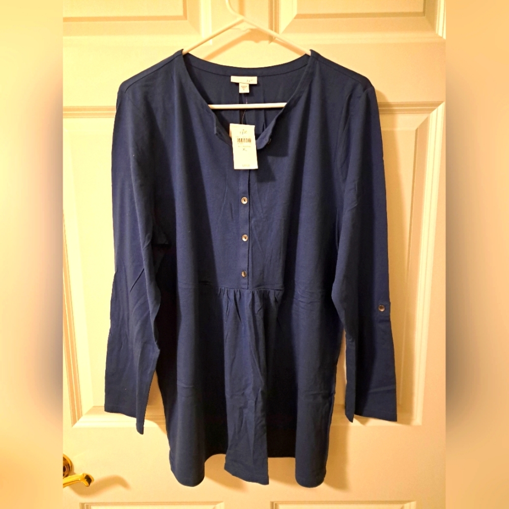 Navy Blue Women's TUNIC Top J. JILL size XL BRAND NEW with Tags LONG SLEEVES